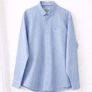 ommy Bahama Newport Coast Blue Striped Pima Cotton Blend Shirt, Size L